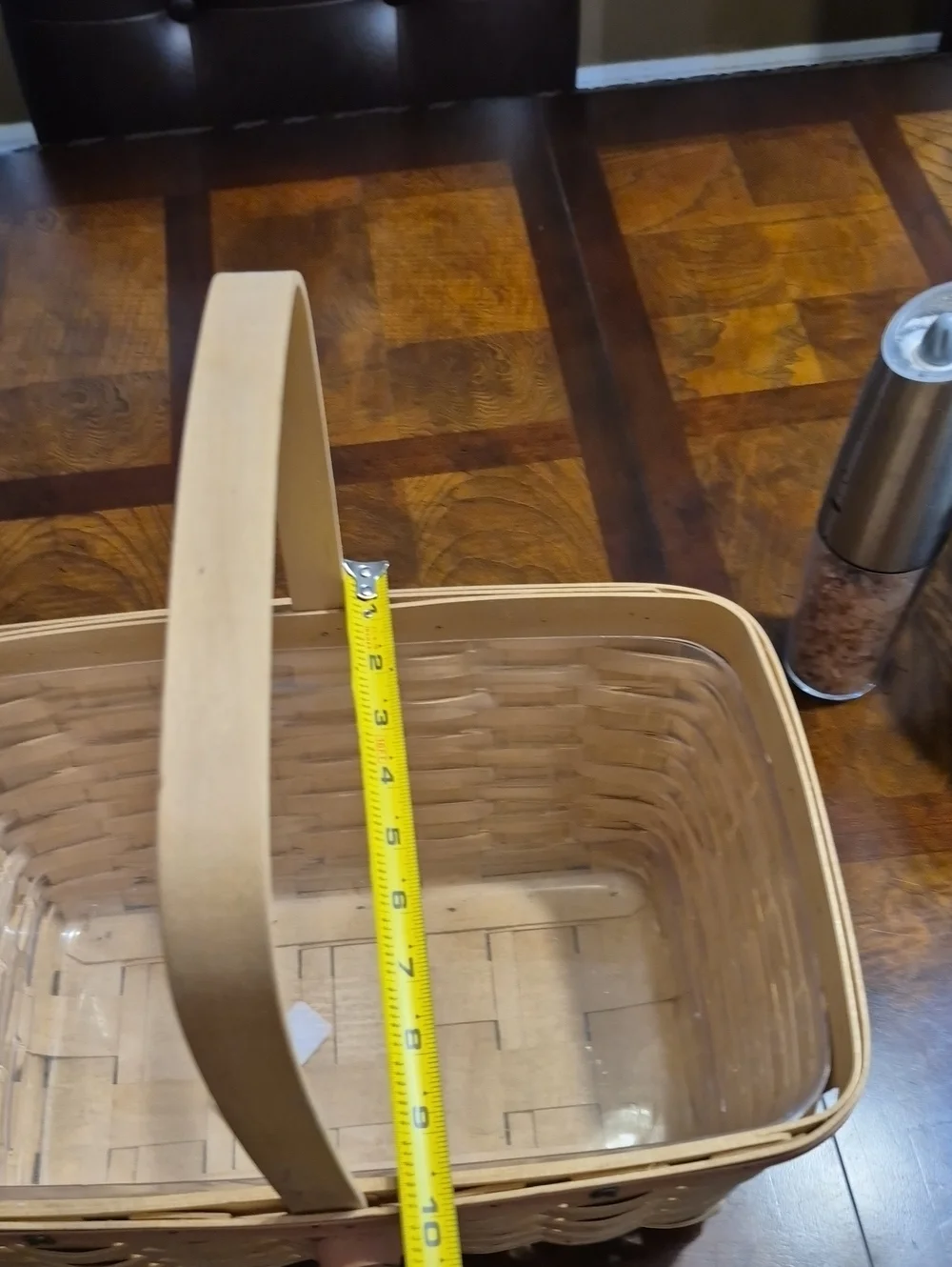 Longaberger Natural Wood Basket with Pink Trim and Ribbon
